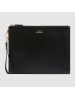 Gucci Black Leather Portfolio Pouch With Gucci Logo