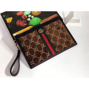 Gucci Brown GG Velvet Portfolio Pouch Bag