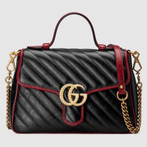 Gucci GG Marmont Small Top Handle Bag In Black Diagonal Leather