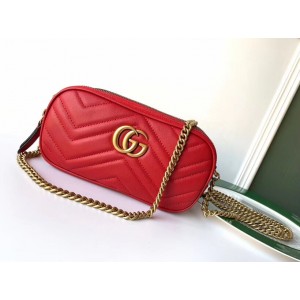 Gucci GG Marmont Mini Chain Bag In Red Leather