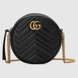 Gucci Black GG Marmont Mini Round Shoulder Bag