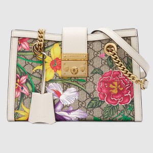 Gucci Padlock GG Flora White Small Shoulder Bag