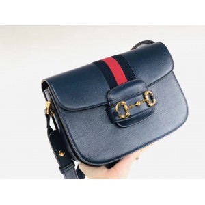 Gucci 1955 Horsebit Shoulder Bag In Blue Leather