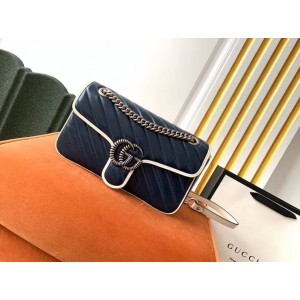 Gucci GG Marmont Small Shoulder Bag In Blue Diagonal Leather