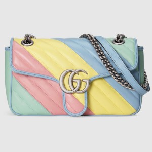 Gucci GG Marmont Small Shoulder Bag In Multicolored Diagonal Leather