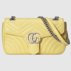 Gucci Pastel Yellow GG Marmont Small Matelasse Shoulder Bag