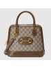 Gucci 1955 Horsebit Small Top Handle Bag In GG Supreme With Brown Trim