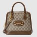 Gucci 1955 Horsebit Small Top Handle Bag In GG Supreme With Brown Trim