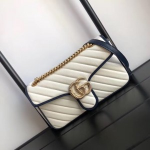 Gucci GG Marmont Small Shoulder Bag In White Diagonal Leather