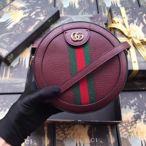 Gucci Bordeaux Calfskin Ophidia Mini Round Shoulder Bag