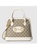 Gucci 1955 Horsebit Small Top Handle Bag In GG Supreme With White Trim