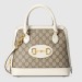 Gucci 1955 Horsebit Small Top Handle Bag In GG Supreme With White Trim