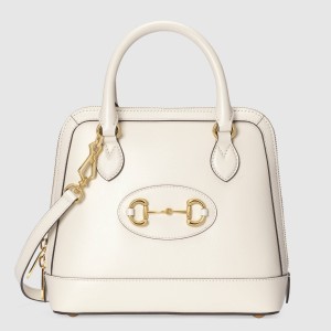 Gucci 1955 Horsebit Small Top Handle Bag In White Calfskin