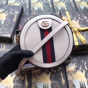 Gucci White Calfskin Ophidia Mini Round Shoulder Bag