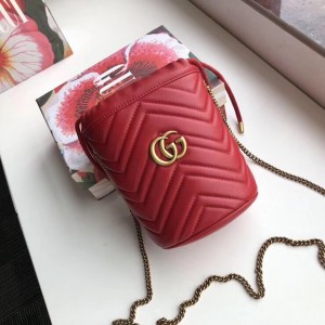 Gucci GG Marmont Mini Bucket Bag In Red Matelasse Leather