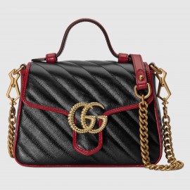 Gucci GG Marmont Mini Top Handle Bag In Black Diagonal Leather