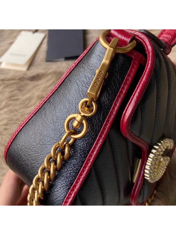 Gucci GG Marmont Mini Top Handle Bag In Black Diagonal Leather 