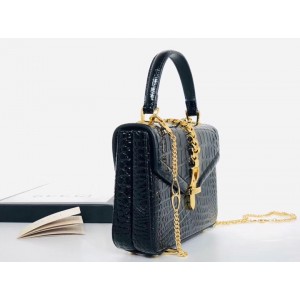 Gucci Sylvie 1969 Crocodile Mini Top Handle Black Bag