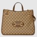 Gucci Horsebit 1955 Medium Tote Bag In Canvas with Brown Trim