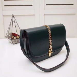 Gucci Sylvie 1969 Small Shoulder Bag In Green Calfskin