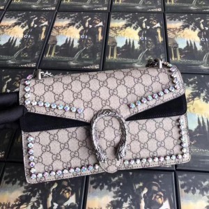 Gucci Black Dionysus GG Supreme Crystal Small Shoulder Bag