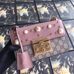 Gucci Nude Padlock Studded GG Supreme Shoulder Bag