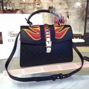 Gucci Black Sylvie Medium Signature Leather Bag