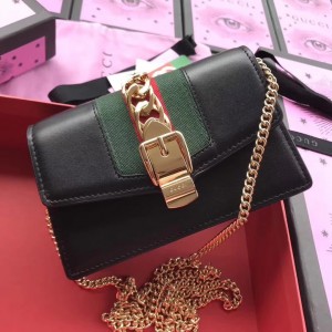 Gucci Black Sylvie Leather Mini Chain Bag