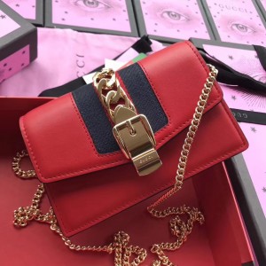 Gucci Red Sylvie Leather Mini Chain Bag