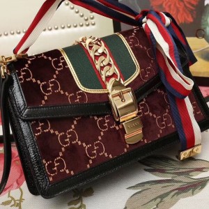 Gucci Brown Sylvie GG Velvet Small Shoulder Bag