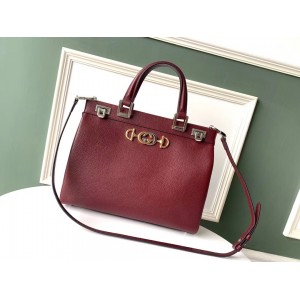 Gucci Zumi Burgundy Grainy Leather Medium Top Handle Bag