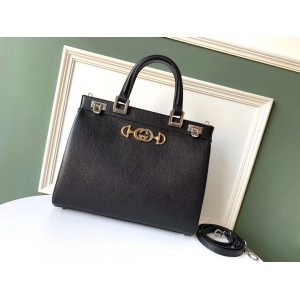 Gucci Zumi Black Grainy Leather Medium Top Handle Bag