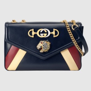 Gucci Blue Rajah Medium Shoulder Stripes Bag