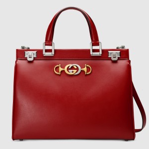 Gucci Zumi Medium Top Handle Bag In Red Calfskin