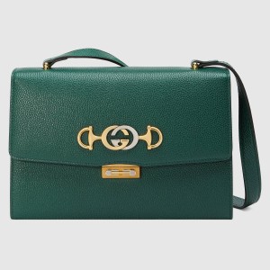 Gucci Zumi Small Shoulder Bag In Green Grainy Leather