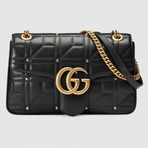 Gucci Black GG Marmont Medium Studs Shoulder Bag