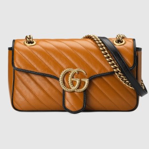 Gucci GG Marmont Small Shoulder Bag In Cognac Diagonal Leather