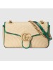 Gucci Raffia GG Marmont Small Shoulder Bag With Green Snakeskin Trim