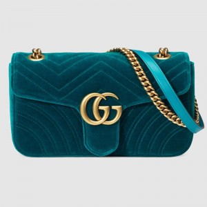 Gucci Green GG Marmont Small Velvet Shoulder Bag