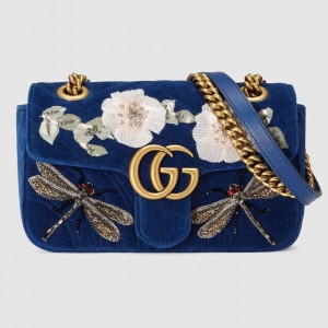 Gucci Blue GG Marmont Embroidered Velvet Mini Bag