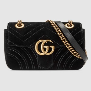 Gucci Black GG Marmont Mini Velvet Shoulder Bag