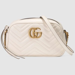 Gucci White GG Marmont Small Camera Shoulder Bag