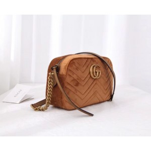 Gucci Brown GG Marmont Velvet Small Shoulder Bag