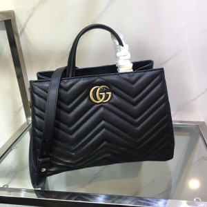 Gucci Black GG Marmont Small Matelasse Top Handle Bag