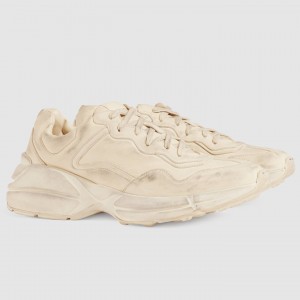 Gucci Men's Rhyton Sneaker In Ivory Leather