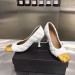 Bottega Veneta White Quilted Pumps With Metal Toe