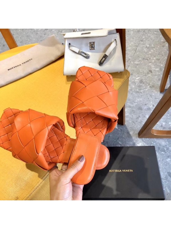 Replica Bottega Veneta Bv Lido Flat Sandals In Orange Lambskin