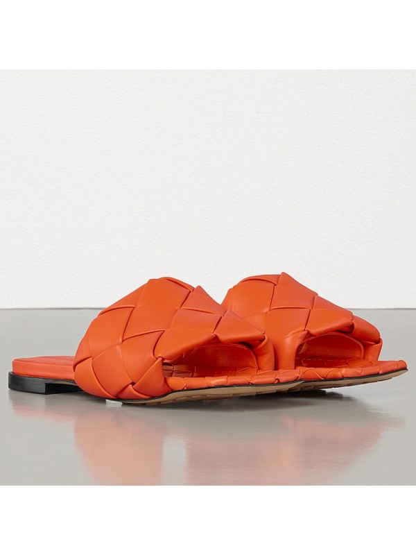 Replica Bottega Veneta Bv Lido Flat Sandals In Orange Lambskin