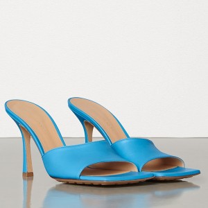 Bottega Veneta Square Toe Mules In Blue Nappa Leather