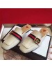 Gucci White Leather Slippers With Signature Web